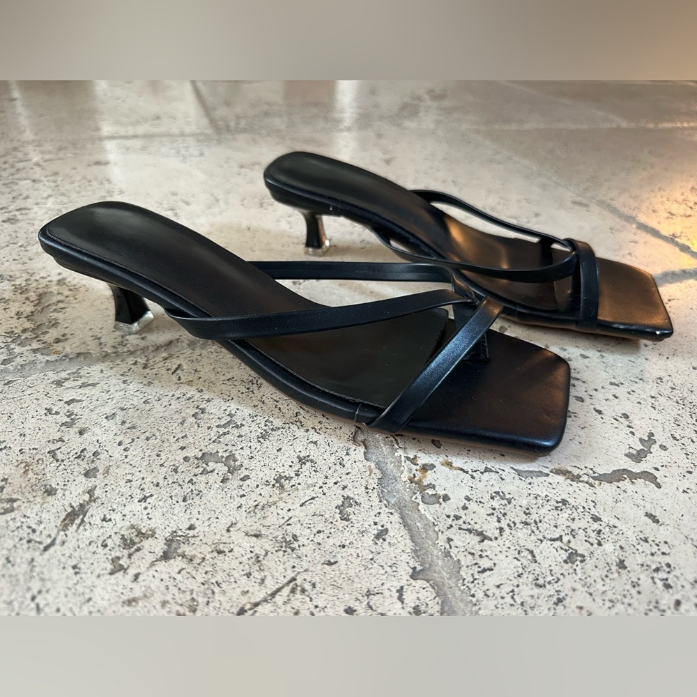Black Kitten Heel Sandals